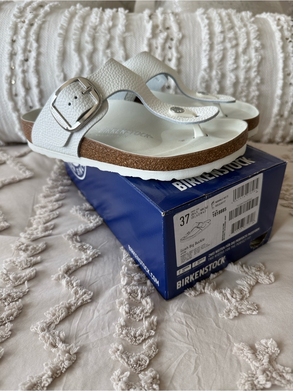 Birkenstock Gizeh Big Buckle White Leather Sandals - Women's